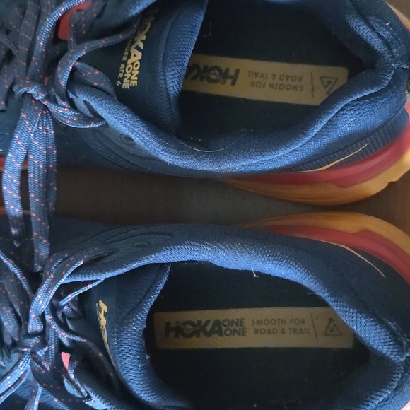 Hoka One One Navy and Red Athletic Shoes - Picture 4 of 6